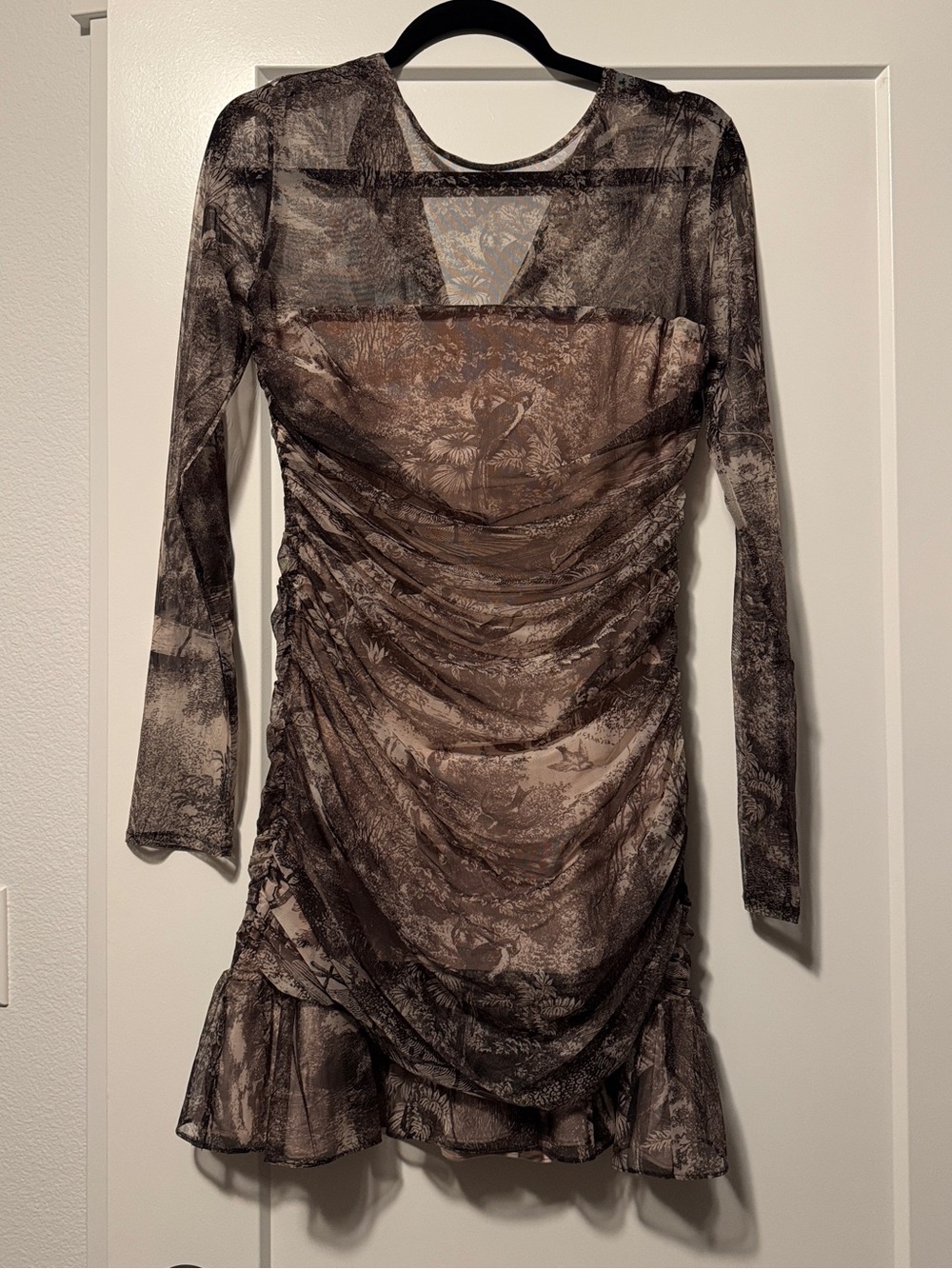 Amanda Uprichard mesh blend long sleeve mini dress